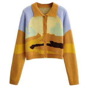 NEVER WORN Floral Print Sweater V Neck Long Sleeve Cardigan Sweater